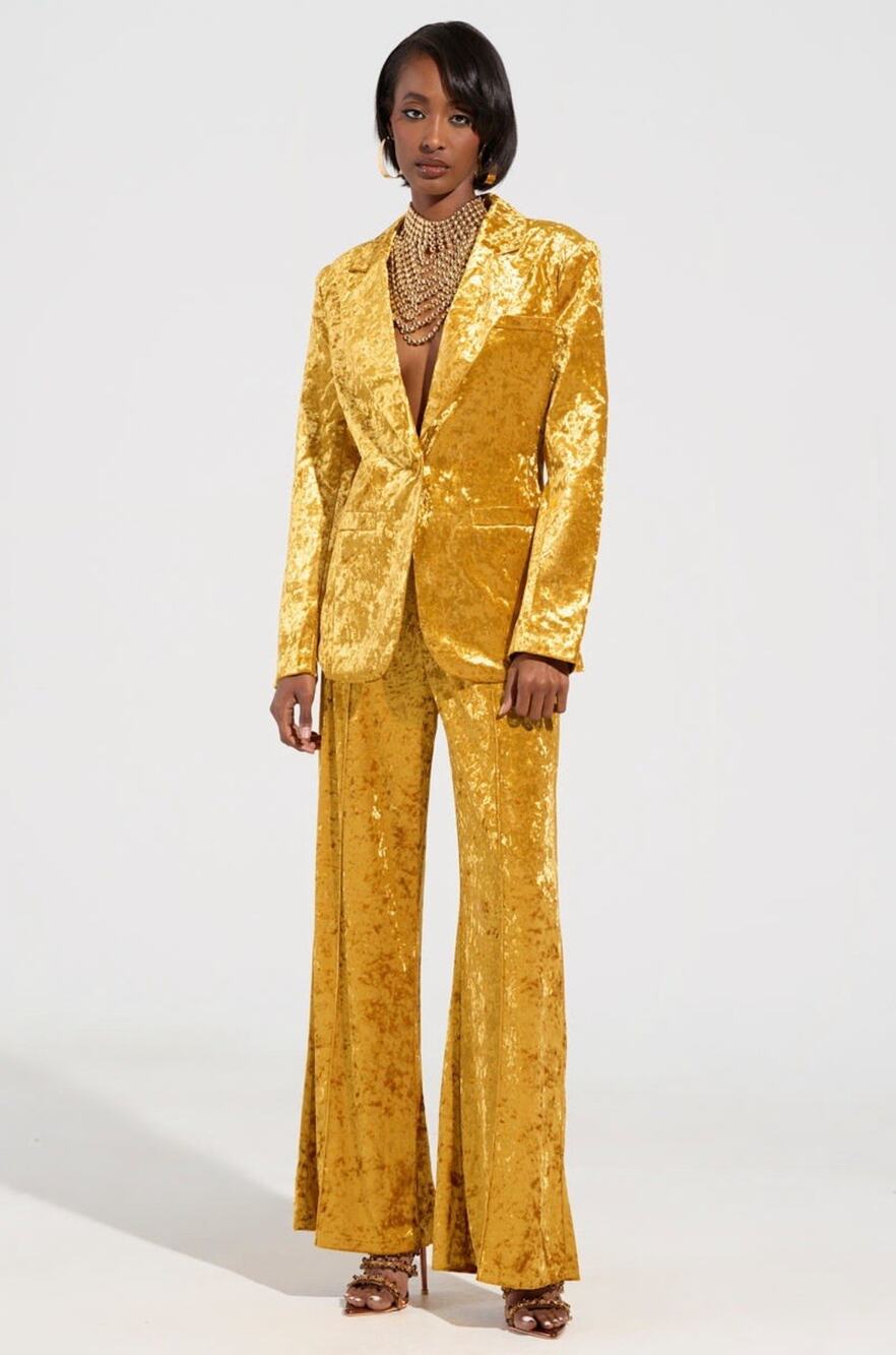 AKIRA “Dripping In Gold” Crushed Velvet Pant Suit Set NWT! - Picture 1 of 10